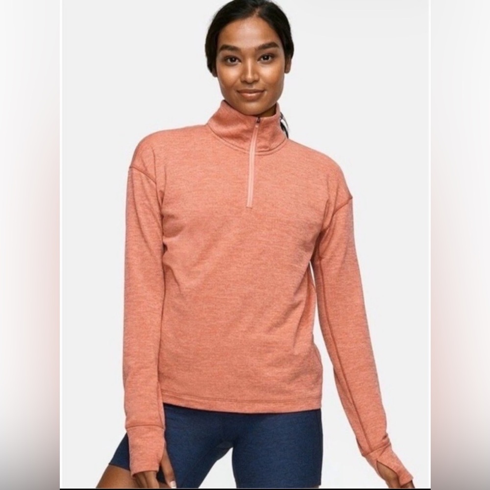 Outdoor Voices OV Fleece Quarter Zip Heather Salmon Pullover Thumbholes Size S